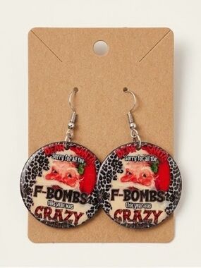 Dear Santa Funny F-Bomb Leopard Print Christmas Dangle Earrings